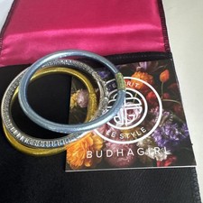 Budhagirl Gold & Azure All Weather Bangle Sapphire 3 Queens Bracelets Med w Bag picture