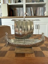 Vintage Haugrud Pewter Scandinavian Viking Longship Sailboat Model Figurine Base picture