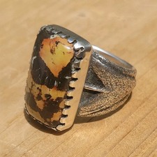 Natural Blackjack Turquoise Sterling Silver Tufa Cast Ring Size 11.75 22.9g picture