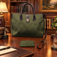 1990s–2000s Dooney & Bourke Olive Signature Canvas Large Tote | Leather Trim, St picture