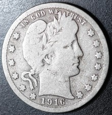1916-P  LIBERTY HEAD BARBER QUARTER - VG VERY GOOD picture