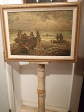 Impressionist Oil Painting On Canvas Coastal Seascape.. Italian  Antique.Framed picture