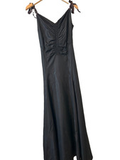 Vintage 1930s Black Taffeta Slip Dress Plunge Back Gown 136