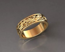 Ornate Floral Filigree Ring, 18K Gold Plated 925 Sterling Silver Wedding Band picture
