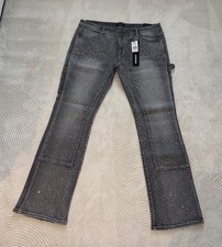 Kindred Mens Jeans 42x36 Gray Rhinestone Carpenter  Stacked NWT picture