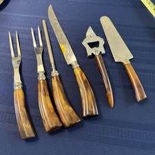 Antique Set of Carving Knife, 2Fork & Sharpener Bakelite Sheffield England set 6 picture