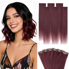 Hairro 6PCS Clip In Human Hair Extensions Short Burgundy Color Clip Ins Remy Rea picture