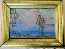 Antique Charles Ragland Bunnell Signed American Regionalist Oil on Wood  picture