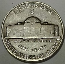 1944-S Jefferson 35% Silver War Nickel  / Actual coin shown picture
