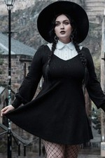 NWT Killstar Bethany Brutal Dress Black Lace Collar Wednesday Addams Goth Large picture