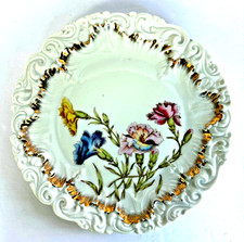 Antique Dresden Hand Painted Floral Pattern Porcelain Plate Gold Trim Germany 8