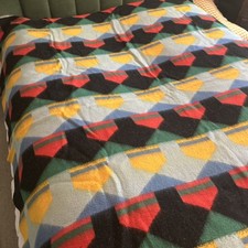 Vintage  Dutch Wool Blanket- Reversible Retro Geometric Pattern picture