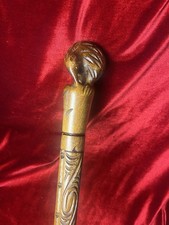 Walking Stick Cane Vintage New Zealand Maori Tokotoko Carved Kiwi Wood  3 Ft picture