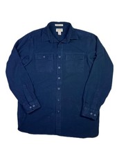 L.L. Bean Men's L Tall Traditional Fit Chamois Cloth Shirt Navy Blue Cotton picture