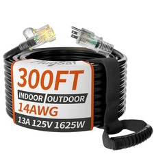 PlugSaf 14/3 Gauge Black Outdoor Extension Cord 300 ft Waterproof with Lighted picture