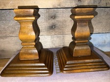Old Antique Pair Of Wooden Candle Holders Hand Made Vintage Art of Wood Rare picture