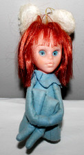 KAMAR VINTAGE RED HEAD BLUE EYE BUNNY KNEE HUGGING ORNAMENT PIXIE ELF DOLL JAPAN picture