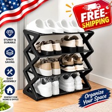 4 Tier Shoe Rack, Narrow Stackable Shoe Storage Organizer Shelf picture