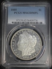 1885 P $1 Morgan Silver Dollar PCGS MS62DMPL Flashy Deep Mirror Prooflike picture