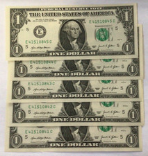 5 -NEW 2021 $1 DOLLAR BILL (Richmond) UNCIRCULATED ; IN SERIES :  picture