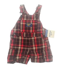 NWT Vintage OshKosh B'gosh Vestbak Cotton Red Plaid Overalls 6M -  picture