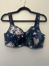 Cacique Lane Bryant Bra 42DD Navy Blue Floral Full Coverage Underwire Padded picture