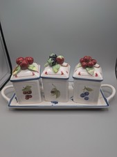Villeroy & Boch Cottage Charm Jam Jelly Jar Pot Set Tray Berry Lid Faience Read picture