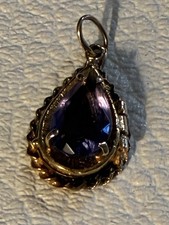 Vintage Estate 14K Gold Teardrop Amethyst Pendant Locket picture