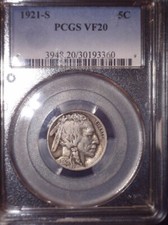 1921-S Buffalo Nickel, PCGS VF20, Semi  Key , Issue Free. Only 1,557,000 Minted picture