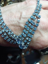 Gorgeous Antique Blue Rhinestone Necklace. Very Fine Sparkly Aquamarine Color picture