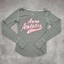 Aeropostale Shirt Womens Medium Gray Y2K Aero New York Thermal Preppy Script picture