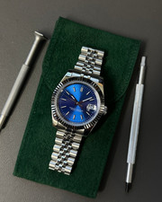 Custom Built Automatic Date Watch NH35 Blue Dial Fluted Bezel picture