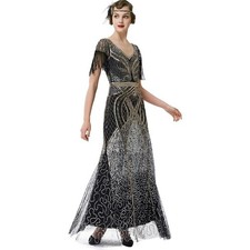 BABEYOND Flapper Art Deco Gatsby 1920s Evening Gown Sequin Maxi Dress M NWT picture