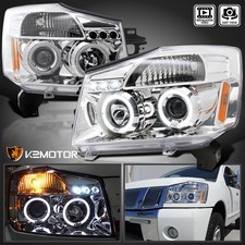 Fits 2004-2015 Titan 2004-2007 Armada LED Halo Projector Headlights Lamps L+R picture