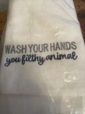 SKL Home White Hand Towels Set Of 2 Wash Your Hands You Filthy Animal 16 X 25 picture