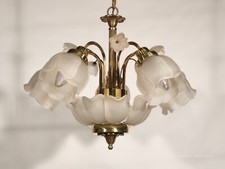 Vintage Attributed LALIQUE Brass Flower Petals Chandelier ~ PAIR AVAILABLE picture