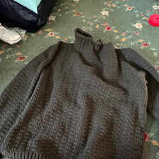 Inis Meain Ireland 100% Merino Wool Mock Neck Knit Sweater Mens XL Olive Green picture