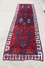 Vintage Hand Knotted Wool Kurdish Tribal Geometric Runner Rug - 4'2