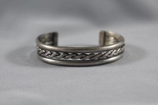 Vintage Navajo Sterling  Silver Bracelet -  Signed Tahe - Size 6 1/2