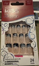 Kiss Nails Glue Medium French Tip Black Acrylic Square tip 3D accents Flower picture