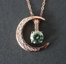 1 Ct Certified Treated Blue Diamond Moon Design Pendant In 925 Sterling Silver picture