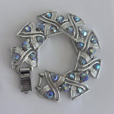 Vintage 1950s Art Deco Signed Coro~ Aurora Borealis Rhinestone Bracelet Thick picture