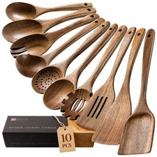 10-Piece Acacia Wood Cooking Utensil Set - Durable Wooden Spoons for Kitchen Use picture