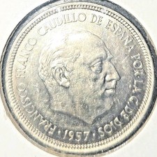 RARE 1957 SPAIN  5 PESETAS COIN picture
