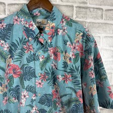 Reyn Spooner Vtg 90s Hawaiian Shirt Mens XL Teal Pink Tropical Floral Hibiscus picture