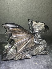 2.53LB 150mm Natural Silver Obsdian Dragon Carving Crystal Ornament Quartz Gift picture