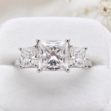 5ctw Three Stone Princess Cut Lab Grown Diamond Engagement Ring 14K White Gold picture