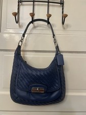 Coach Kristin Woven Leather Hobo Shoulder Bag Buttery Blue EUC Authentic 19314 picture