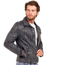 Mauritius Men's Genuine Leather Jacket- Jean Denim Inspired picture
