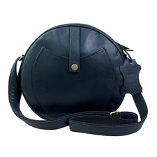 Madosh Genuine Leather Round Crossbody Bag Women Circle Shoulder Purse Black picture